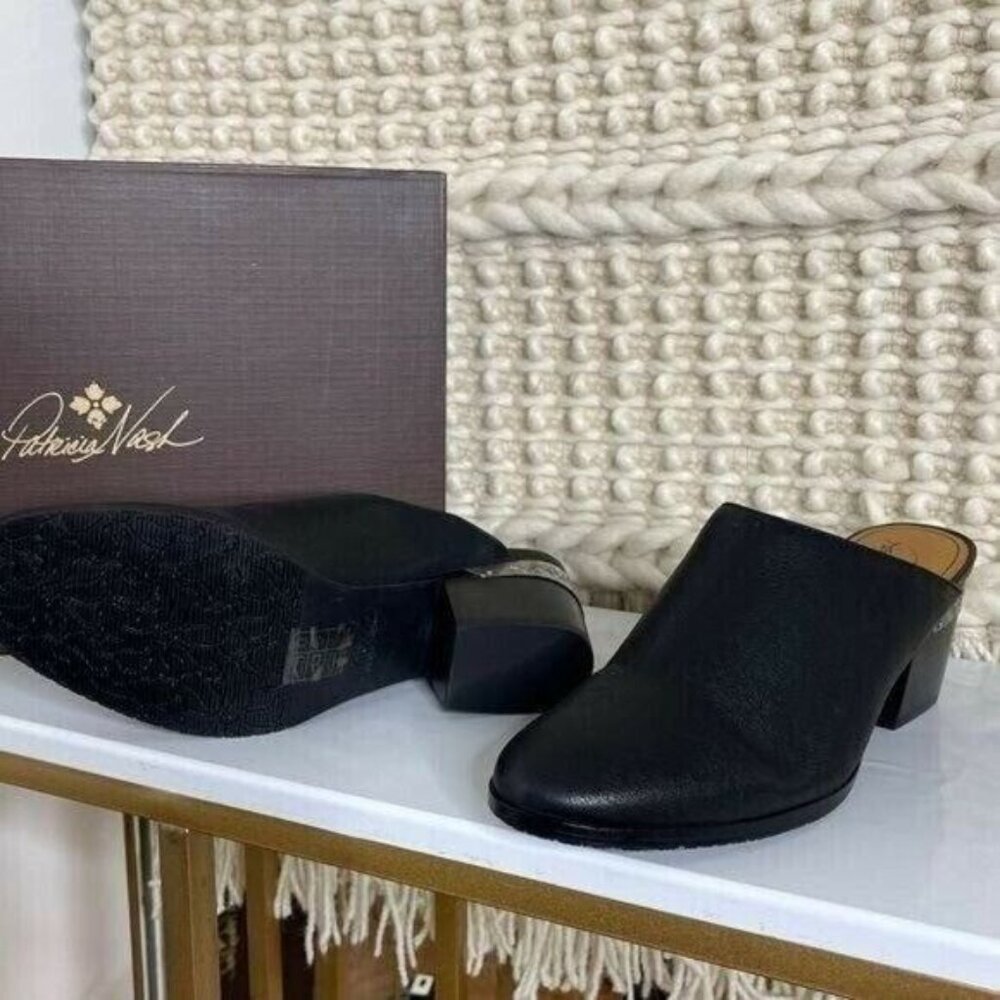 Patricia Nash Black Michaela Slip on Mules Leather Block Heel Size 6 - Picture 3 of 9